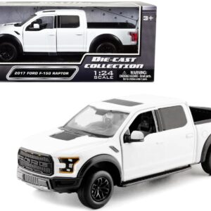 2017 Raptor Pickup Truck White with Black Wheels 1/24 Diecast Model Car by Motormax 79344