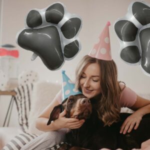 BIEUFBJI Dog Party Balloons Decorations, Grey Dog Paw Shaped Foil Balloons for Baby Shower Kids Birthday Pets Party Decorations(2Pcs)