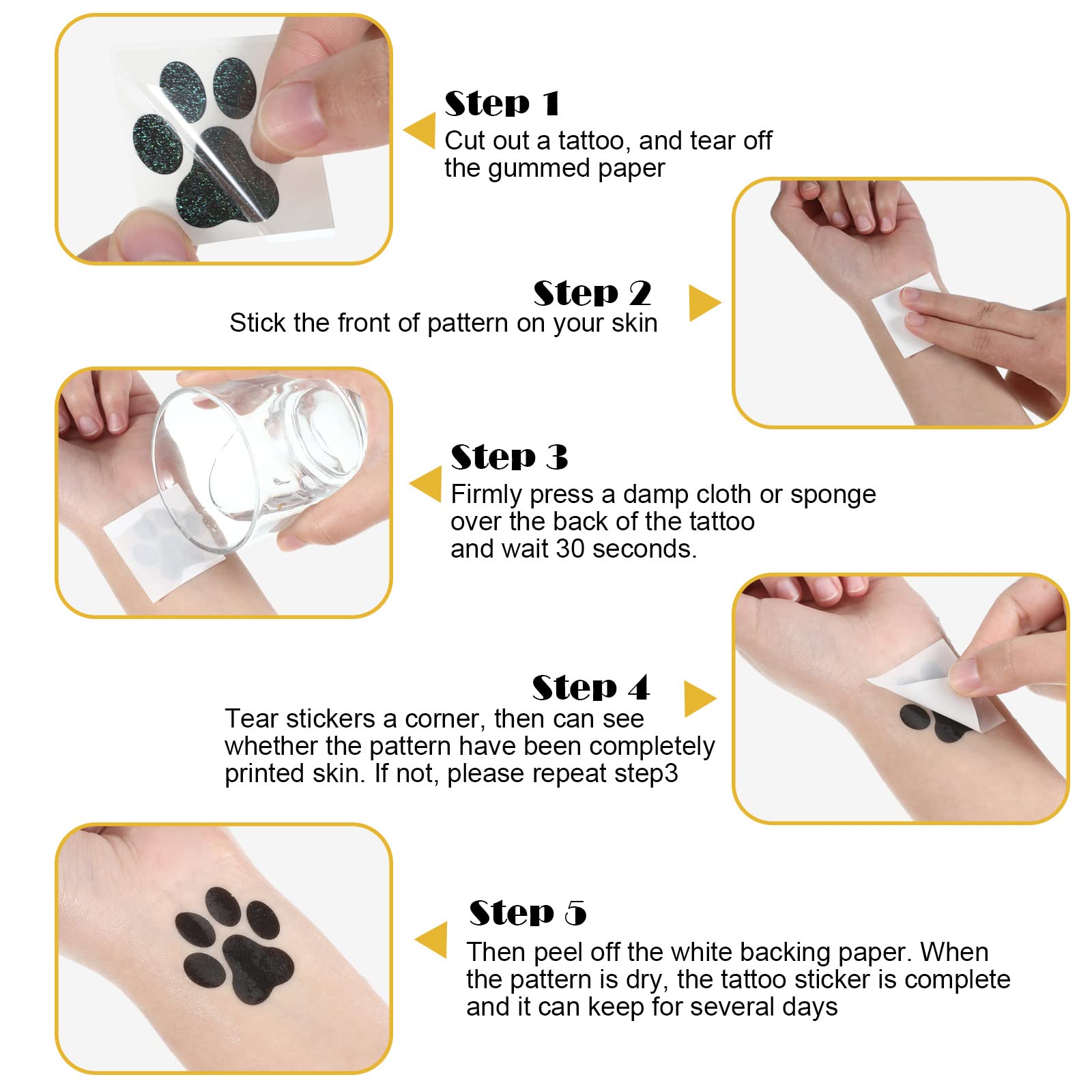 20 Sheets 240 Pcs Dog Paw Glitter Tattoo Sticker Temporary Tattoos Dog Paw Body Tattoos for Women Girls Face Body Accessories (Dog Paw Style)