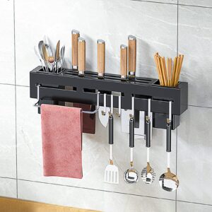 jaugufiy kitchen wall mount utensil rack, cookware cutlery holder utensil wall organizer for spoons, knives, forks, chopsticks(black)