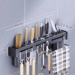 Jaugufiy Kitchen Wall Mount Utensil Rack, Cookware Cutlery Holder Utensil Wall Organizer for Spoons, Knives, Forks, Chopsticks(Black)