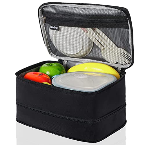 goiealeaes Black Lunch Box Bag For Men & Women Expandable Adult Lunch Boxes Bag Canvas Small Lunch Bag Handheld Insulated Lunch Bag