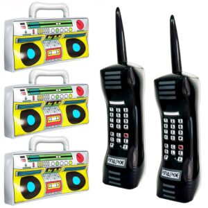 5 Pieces Inflatable Radio Boombox Inflatable Mobile Phone,Retro Mobile Phone Props for 80's 90's Party Decorations,Hip Hop Costume,Birthday Theme Party Photo Props