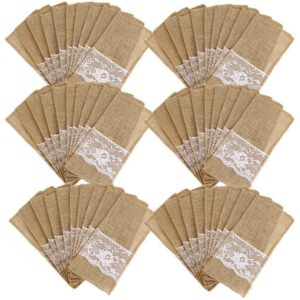 75pcs burlap lace cutlery pouch rustic wedding knife fork holder bag hessian table decoration accessories