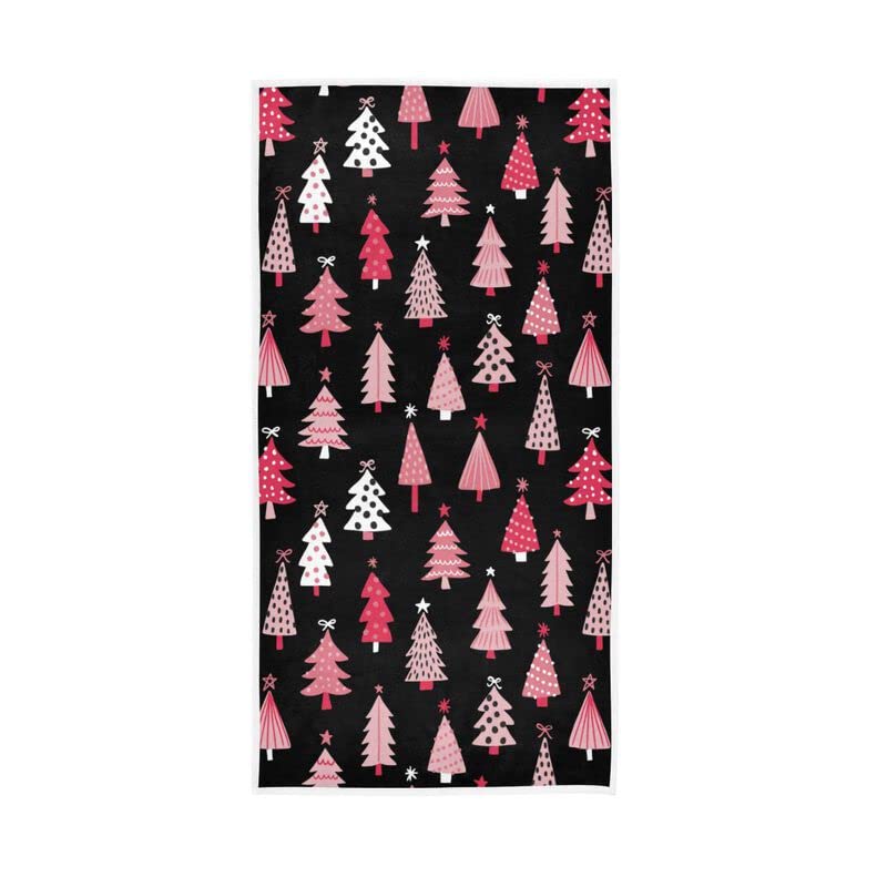 QUGRL Pink Christmas Tree Kitchen Hand Towels Xmas Winter Forest Dish Cloth Fingertip Towel Decorative Soft Quality Premium Washcloth Guest Towel for Bathroom Spa Gym Sport 16x30 in