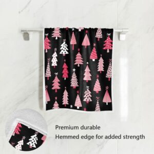 QUGRL Pink Christmas Tree Kitchen Hand Towels Xmas Winter Forest Dish Cloth Fingertip Towel Decorative Soft Quality Premium Washcloth Guest Towel for Bathroom Spa Gym Sport 16x30 in