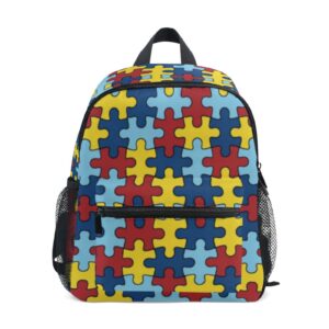 soderhamn colorful autism puzzle pieces kids backpack for boys girls toddler backpack with chest strap and whistle light schoolbag m（12.6" tall）