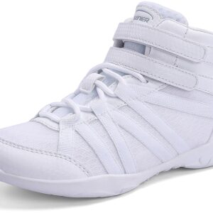 BAXINIER Girls White High Top Cheerleading Shoes Lightweight Youth Cheer Competition Sneakers Training Dance Tennis Shoes - White 4 Big Kid