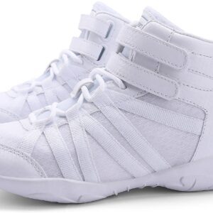 BAXINIER Girls White High Top Cheerleading Shoes Lightweight Youth Cheer Competition Sneakers Training Dance Tennis Shoes - White 4 Big Kid