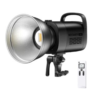 neewer upgraded cb60 70w led video light, 5600k daylight cob continuous output lighting with bowens mount/2.4g remote cri/tlci97+ 9000lux/1m for studio/outdoor photography videos recording (black)