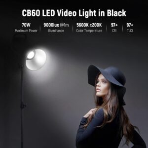 NEEWER Upgraded CB60 70W LED Video Light, 5600K Daylight COB Continuous Output Lighting with Bowens Mount/2.4G Remote CRI/TLCI97+ 9000Lux/1m for Studio/Outdoor Photography Videos Recording (Black)
