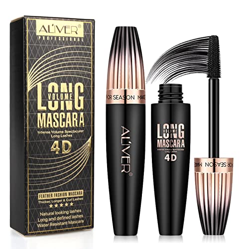 2 Pack 4D Silk Fiber Lash Mascara, Waterproof Very Black Long Lasting Mascara, Lengthening Lifting Multiplying Curling Natural Eyelash Primer Brush, Thickening Softer Lasting All Day, 2 Tube