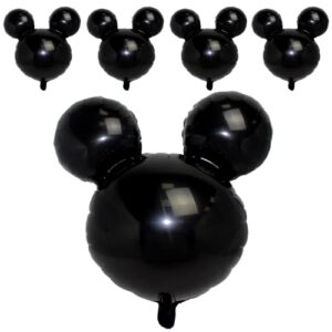 5 pcs black mouse head foil balloons for kids mouse birthday party supplies 24" mouse mylar balloons for 1st birthday mouse head for kids birthday party decoration