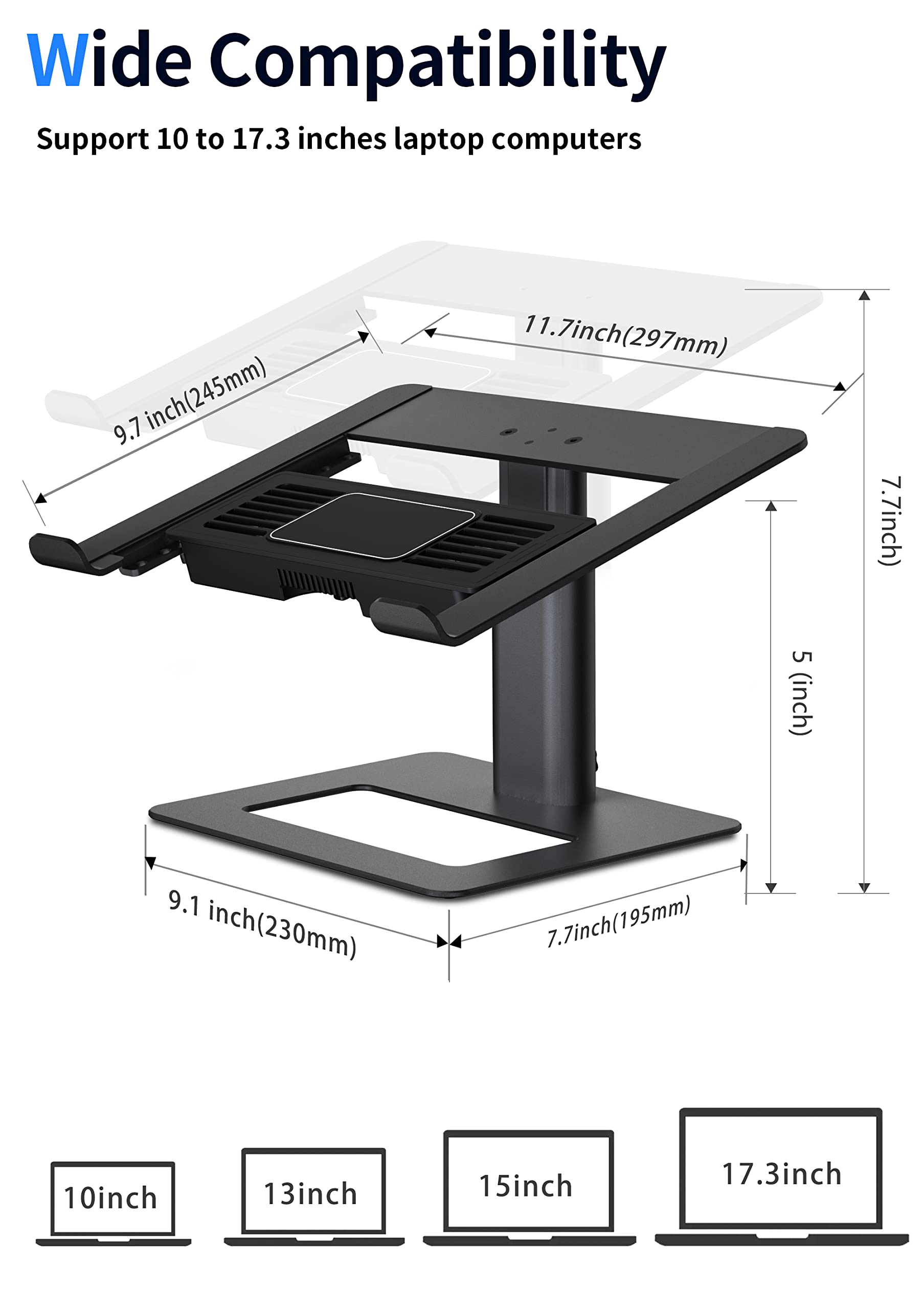 ERGOPOLLO Laptop Cooling Pad with Removable Semi-Conductor Cooling Chips and Two Cooling Fans, Adjustable Laptop Cooler Stand for Desk Compatible with 10 to 15.6 Inches Notebook PC Computer, Black