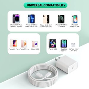Fast iPhone Charging Cable, 2Pack USB C iPhone 14 13 Charger Quick Charging 20W PD Wall Charger Fast Block with Type-C to Lightning iPhone Cord Cable Adapter for iPhone 14 13 12 11 XS XR X SE2022 iPad