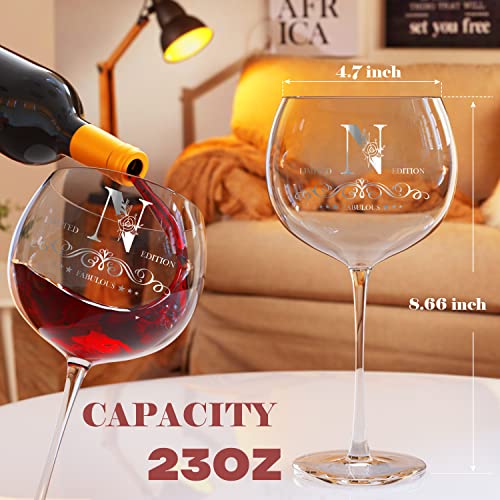 TuDou Monogrammed Gifts for Women A-Z Personalized Wine Glasses Gifts For Women Mother Bridesmaid Gifts Birthday Gifts Teacher Wedding Christmas Gifts (N)