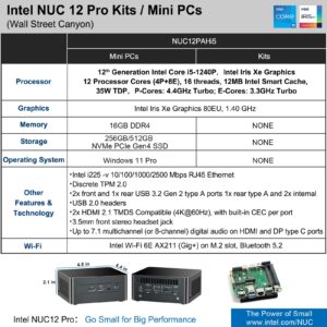 GEEK+ Intel NUC 12 Pro Mini PC, with 12TH GEN Core i5-1240P 12-Cores, Upto 4.4GHz Turbo, 16 Threads, 12MB Intel Smart Cache, 28W Intel Iris Xe Graphics, 16GB RAM, 512GB SSD, Win 11 Pro（NUC12WSHi5