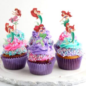 24PCS Mermaid Cupcake Toppers for Princess Happy Birthday Cupcake Decorations for Kids Birthday Party Mermaid Party Supplies Favors for Baby Shower, Birthday Party, Mermaid Theme Party,