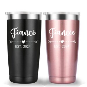 mamihlap engagement gifts for couple tumbler.boyfriend girlfriend fiance fiancee gift for him and her.gift for newly engaged anniversary bride groom mr mrs him hers(20oz black&rose gold)