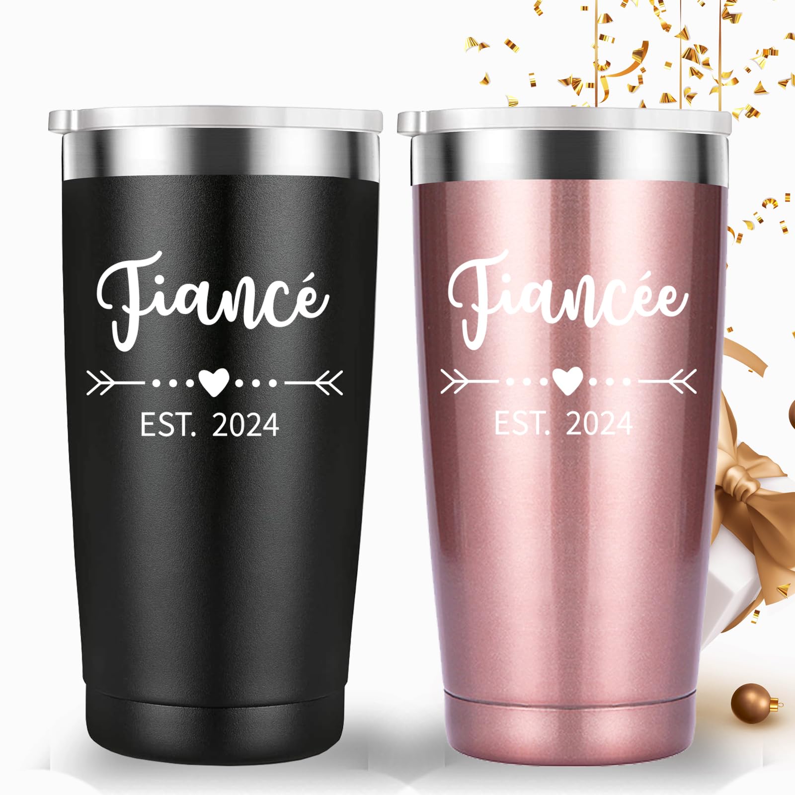 Mamihlap Engagement Gifts for Couple Tumbler.Boyfriend Girlfriend Fiance Fiancee Gift for Him and Her.Gift for Newly Engaged Anniversary Bride Groom Mr Mrs Him Hers(20oz Black&Rose Gold)