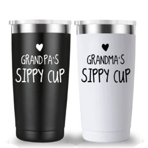 grandpa's and grandma's sippy cup travel mug tumbler.grandparents gifts.fathers day mothers day birthday christmas gifts ideas for grandma and grandpa from grandkids grandchildren.(20oz black&white)