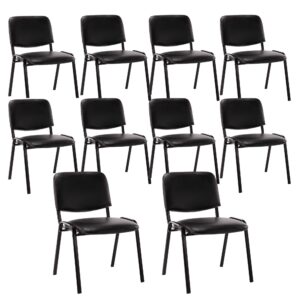 black comfort office waiting room chairs stackable chairs no arms, pu ergonomic reception chairs set of 10, conference chairs desk guest chairs for meeting room, lobby, events, hall, training room