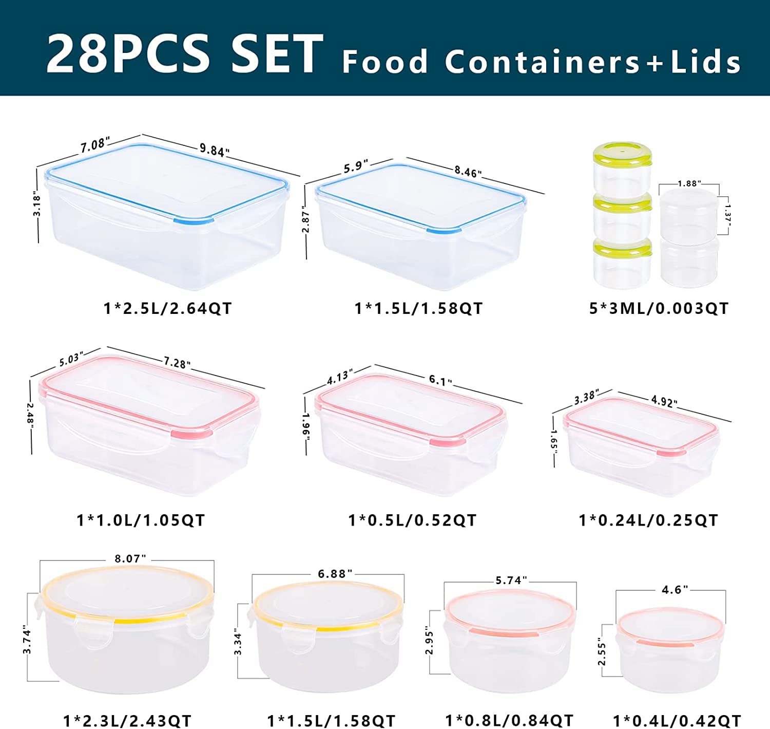 Food Storage Containers with Lids Airtight 14 PCS, Plastic Food Containers for Pantry & Kitchen Organization, BPA Free, Leak Proof, Freezer & Microwave & Dishwasher Safe