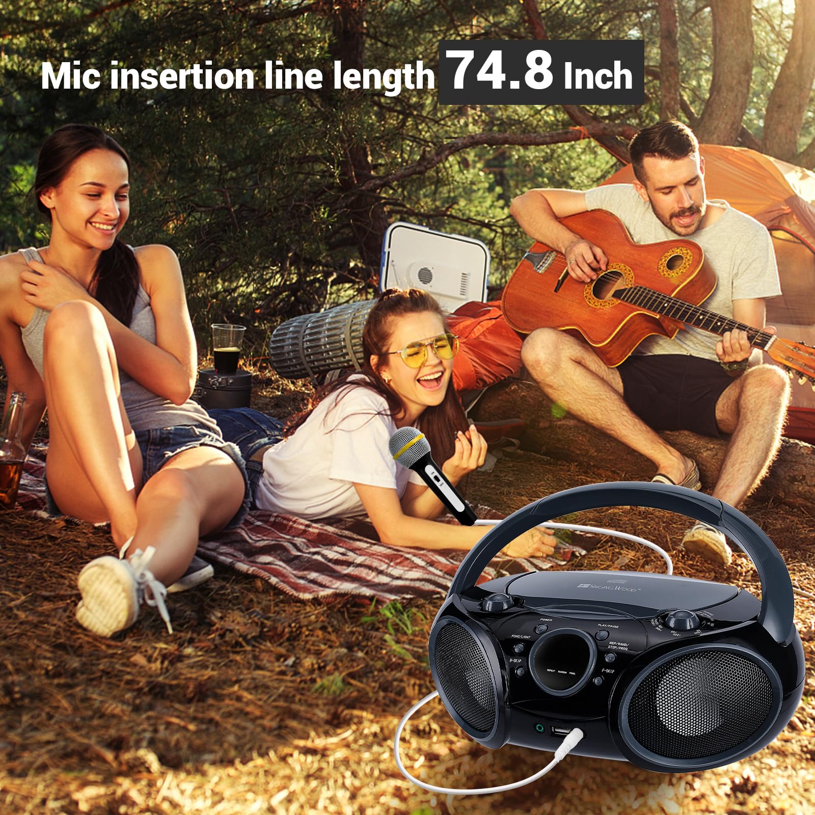 SingingWood NP030AB-CV Portable Karaoke System, Portable CD Player Boombox with Wireless for Home AM FM Stereo Radio, Headphone Jack, Portable Karaoke Supported AC or Battery Powered - Violet