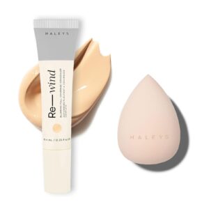 haleys full-coverage concealer set (light/medium-warm): re-wind blurring full coverage concealer, brighten, reduce dark circles and fine lines, longwear, lightweight, re-mix makeup sponge, smooths