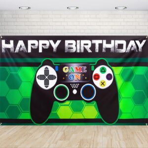 wernnsai video game birthday backdrop - video game party decorations for boys 73" x 43" game on party photo background level up gaming themed party supplies birthday banner wall decor