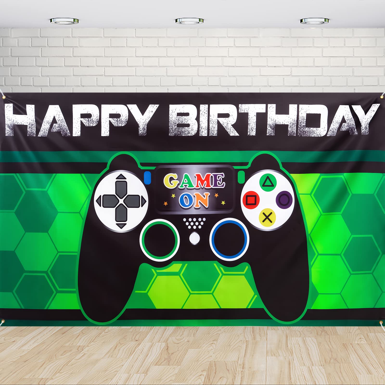 WERNNSAI Video Game Birthday Backdrop - Video Game Party Decorations for Boys 73" x 43" Game On Party Photo Background Level Up Gaming Themed Party Supplies Birthday Banner Wall Decor