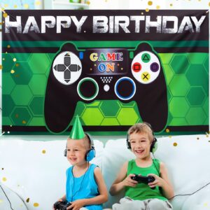 WERNNSAI Video Game Birthday Backdrop - Video Game Party Decorations for Boys 73" x 43" Game On Party Photo Background Level Up Gaming Themed Party Supplies Birthday Banner Wall Decor