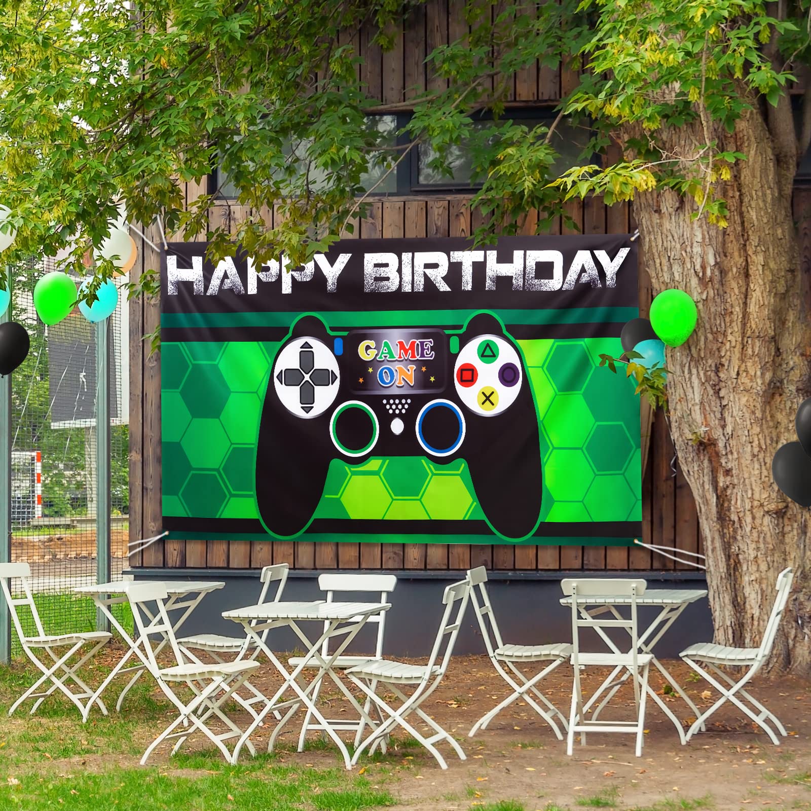 WERNNSAI Video Game Birthday Backdrop - Video Game Party Decorations for Boys 73" x 43" Game On Party Photo Background Level Up Gaming Themed Party Supplies Birthday Banner Wall Decor