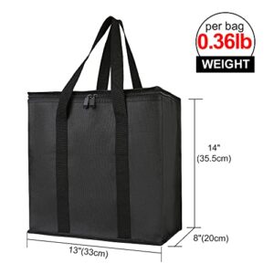 Bodaon 2-Pack Insulated Reusable Grocery Shopping Bags, Picnic Cooler Bag with Zipper Zippered Top Cold, Black