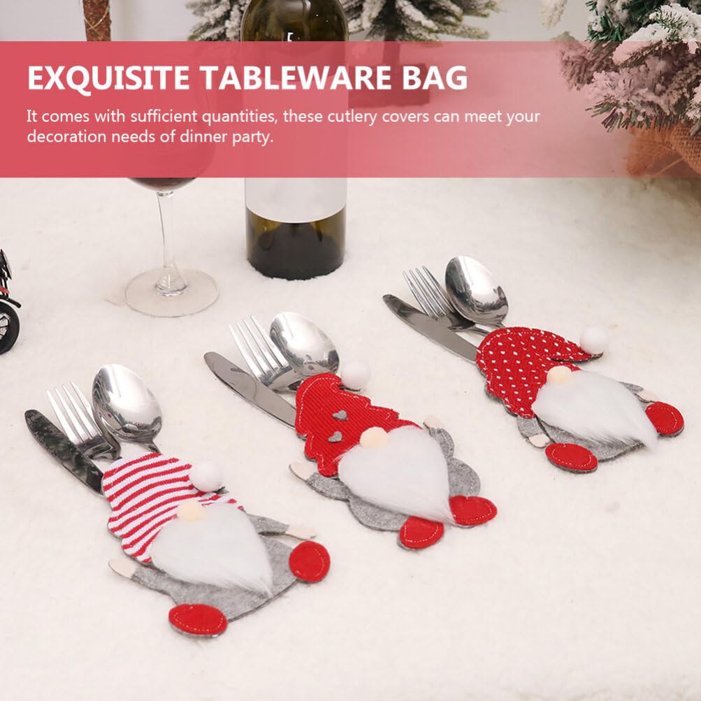 Luxshiny 12pcs Christmas Tableware Bags Gnome Cutlery Bags Xmas Cutlery Pouch Cover Holiday Table Flatware Pouches for Chopsticks Spoon Fork Christmas Table Decorations