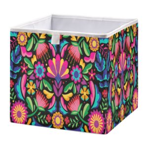 kigai cube storage bin mexican floral foldable storage basket toy storage box for home organizing shelf closet bins, 11 x 11 x 11-inch