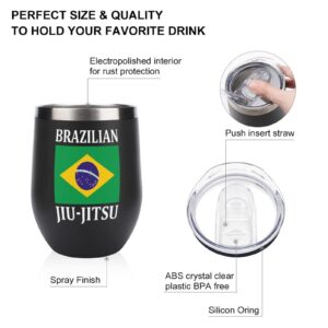 Brazilian Jiu Jitsu Wine Tumbler Travel Coffee Mug Stainless Steel Insulated Cup with Lid Gift for Men Women 12oz