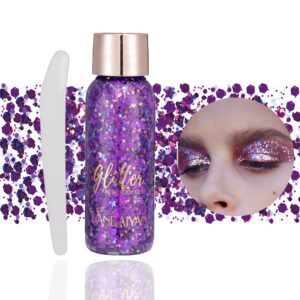 easilydays purple body glitter for women, mermaid sequins chunky glitter gel face glitter makeup for body, eyeshadow, waterproof party glitter for festival stage, festival accessories (#08 purple)