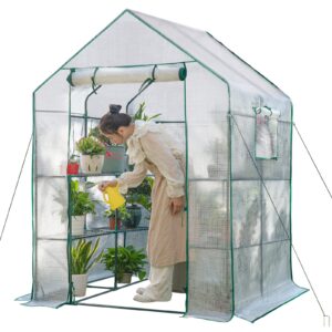 greenhouses for outdoors,portable walk in greenhouse for garden plants that need frost protection and away from pests,animals(56"x55"x78")-white