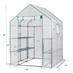 Greenhouses for Outdoors,Portable Walk in Greenhouse for Garden Plants That Need Frost Protection and Away from Pests,Animals(56"x55"x78")-White