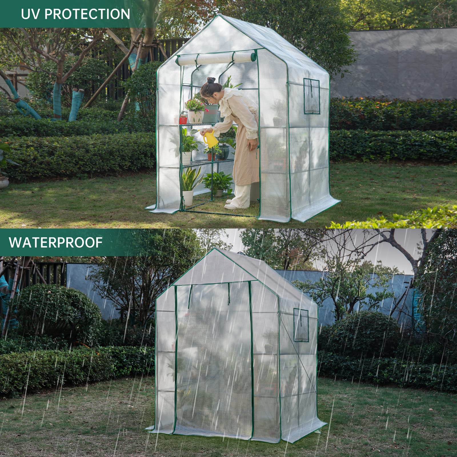 Greenhouses for Outdoors,Portable Walk in Greenhouse for Garden Plants That Need Frost Protection and Away from Pests,Animals(56"x55"x78")-White