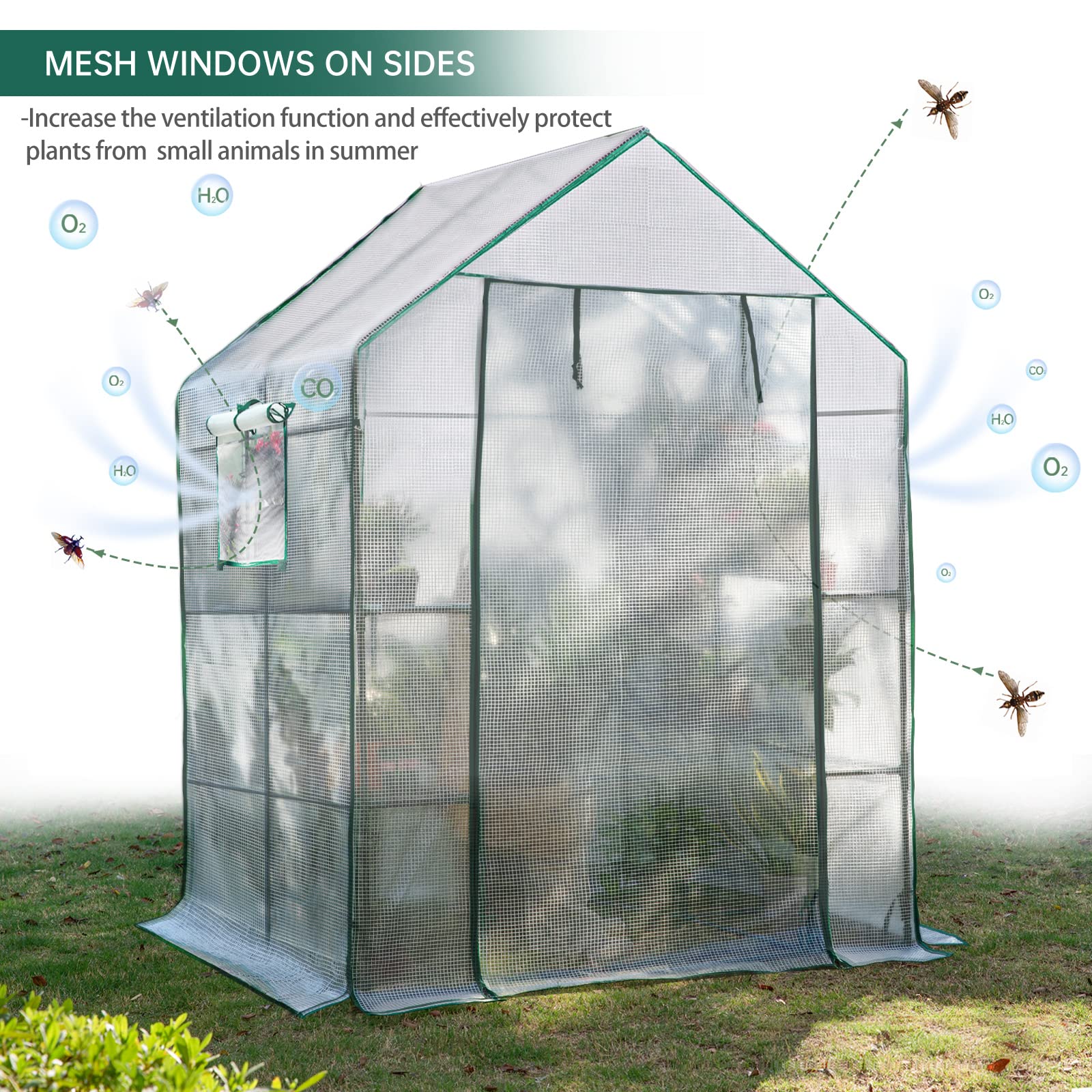 Greenhouses for Outdoors,Portable Walk in Greenhouse for Garden Plants That Need Frost Protection and Away from Pests,Animals(56"x55"x78")-White