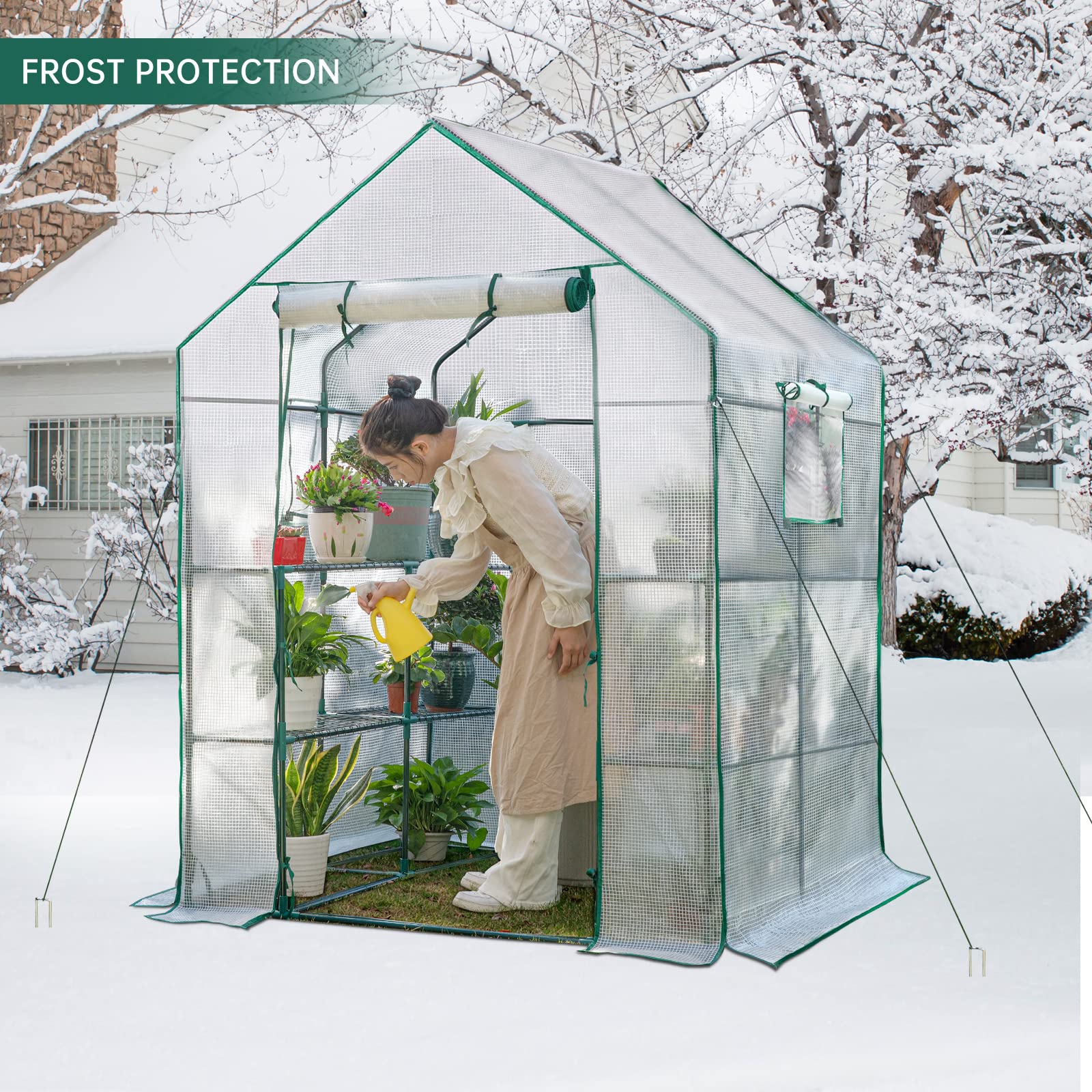 Greenhouses for Outdoors,Portable Walk in Greenhouse for Garden Plants That Need Frost Protection and Away from Pests,Animals(56"x55"x78")-White