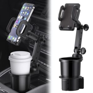 reswish car cup holder phone mount, universal auto cell phone stand with drink expand cup holder,2 in 1 multifunctional car cup holder expander with 360° rotation phone mount