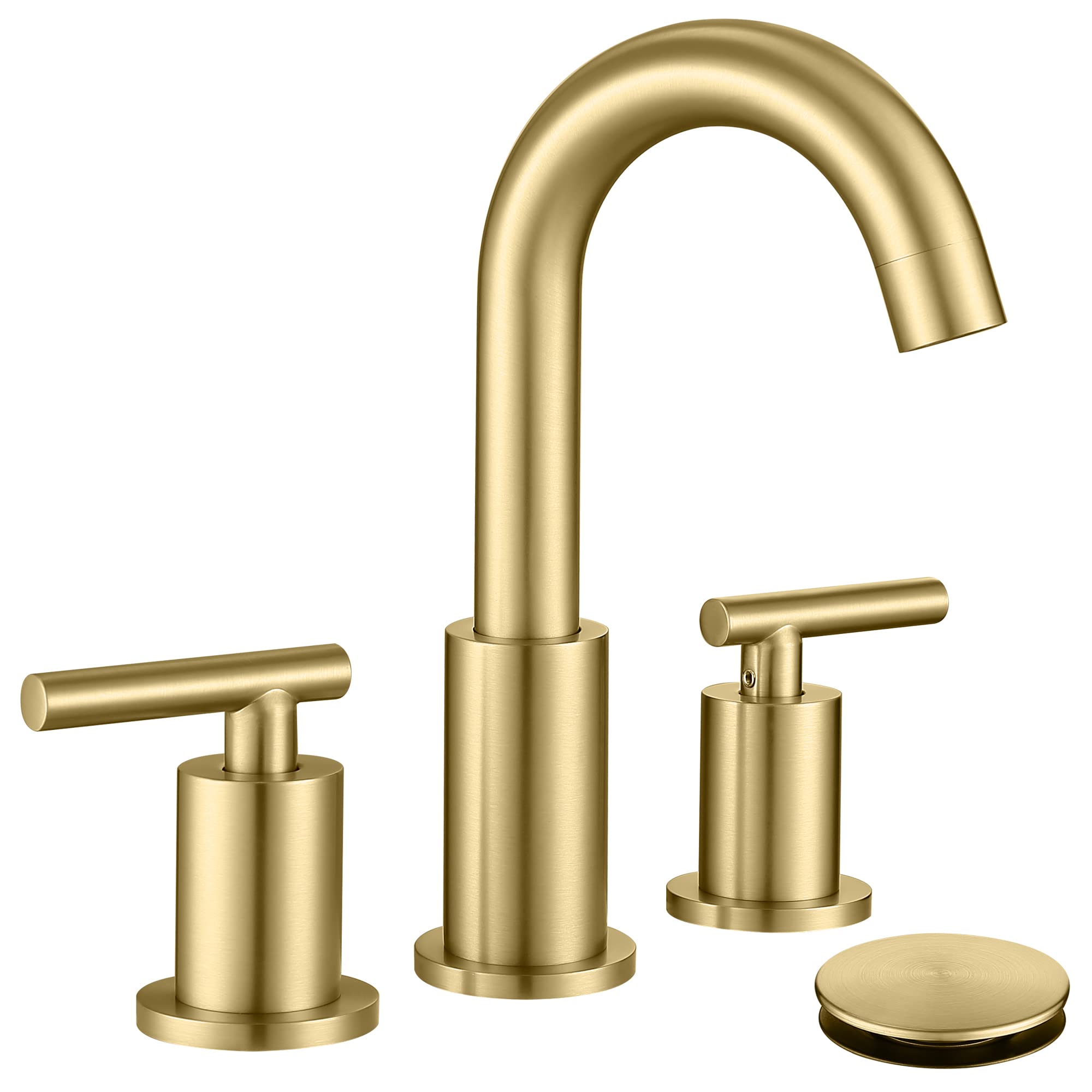 Brushed Gold Bathroom Faucet with Sink Drain and Supply Hose, 8 inch Widespread Bathroom Faucet 3 Hole, ChiLDano Gold Bathroom Faucet CH2183BG