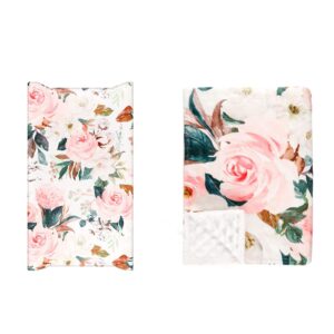 changing pad cover & baby blanket, pink flower