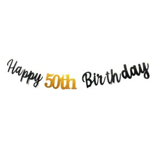 happy 50th birthday banner 50th birthday party garlands bunting sign photo props backgrounds,50 years birthday party decorations pre-strung (black)
