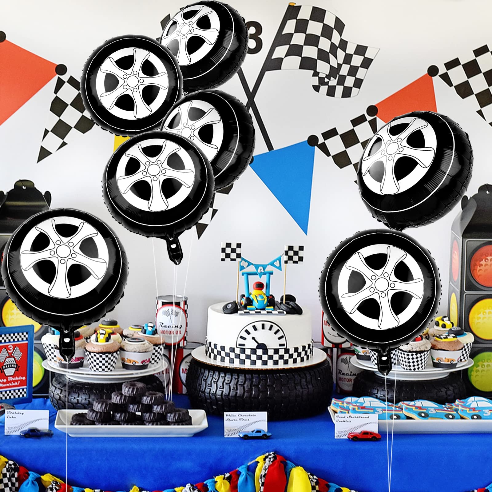 8 Pcs Tire Balloons Race Car Balloons Wheel Balloons Race Car Hot Wheels Birthday Party Supplies 18 Inch Foil Balloons Car Themed Party Decorations