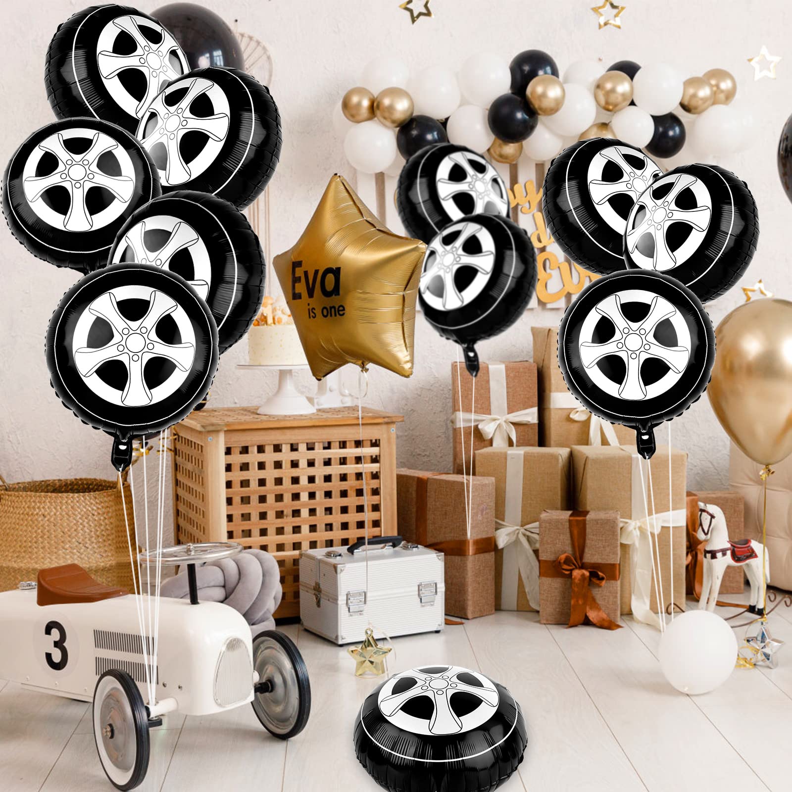 8 Pcs Tire Balloons Race Car Balloons Wheel Balloons Race Car Hot Wheels Birthday Party Supplies 18 Inch Foil Balloons Car Themed Party Decorations