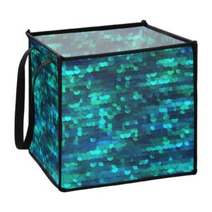 keepreal mermaid sequins cube storage bin with handles, large collapsible organizer storage basket for home decorative(1pack,10.6 x 10.6 x 10.6 in)